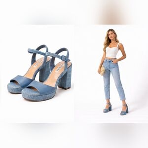 Steve Madden Blue Platform Block Heel Sandals Size 10